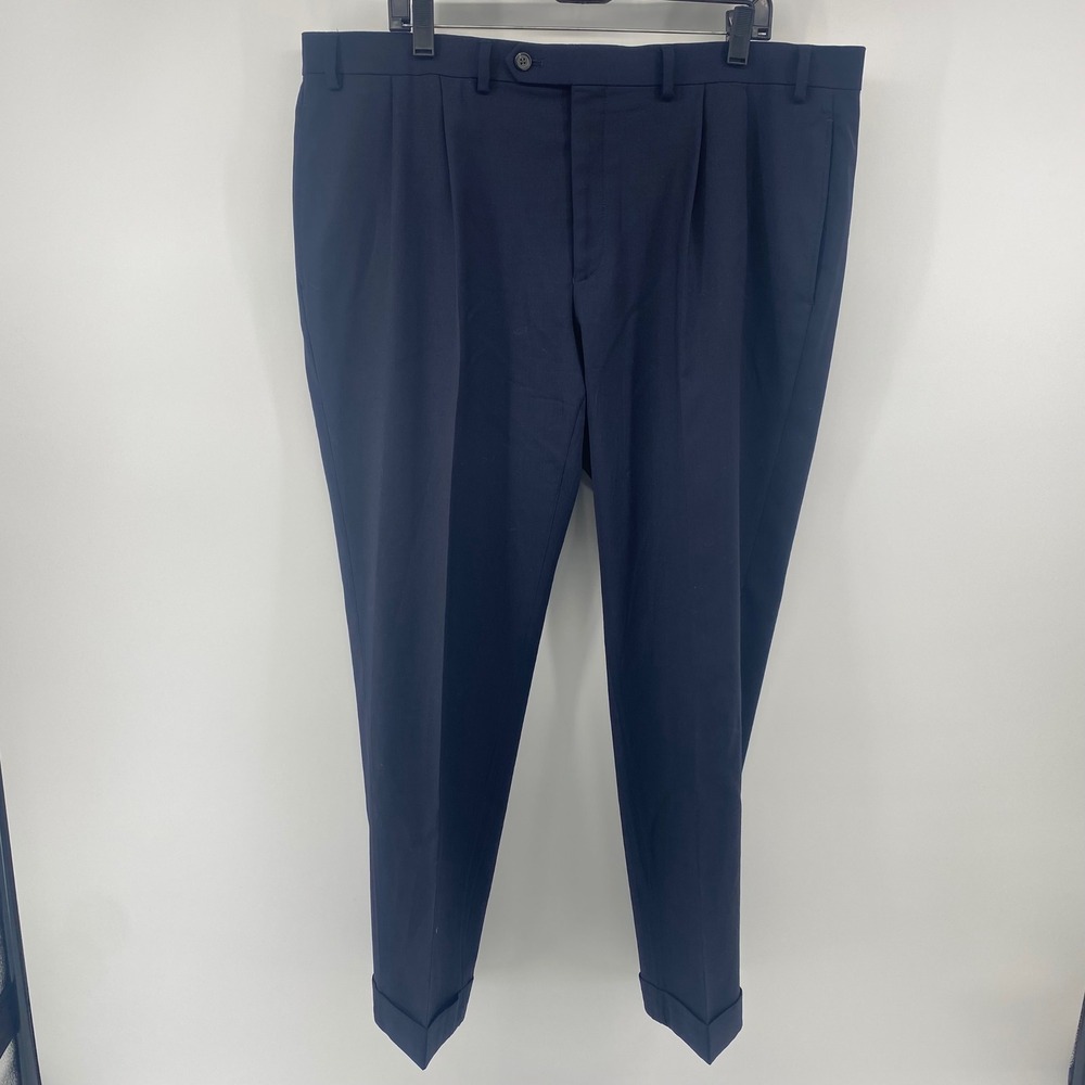 Lauren Ralph Lauren Dress Pants Men 40x30 Navy Blue Pleated Wool Cuffed Trousers